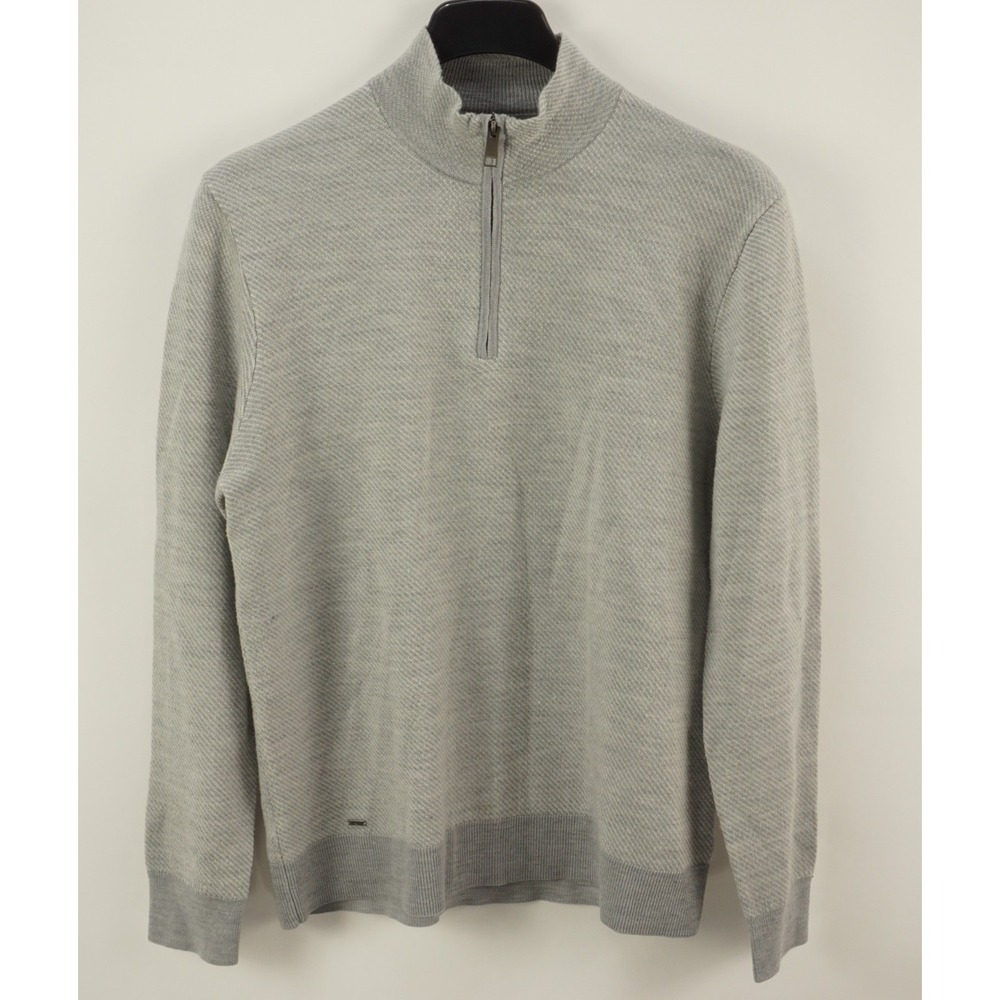 UNTUCKit Extrafine Merino Wool 1/4 Zip Pullover Sweater Mens Large Gray Textured